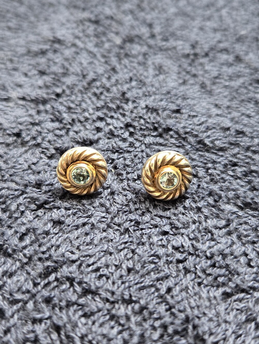 David Yurman sterling silver and 14k gold blue topaz cookie stud earrings